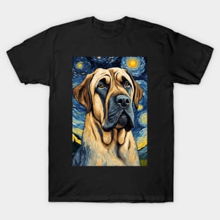 Mastiff Dog Breed Painting in a Van Gogh Starry Night Art Style T-Shirt